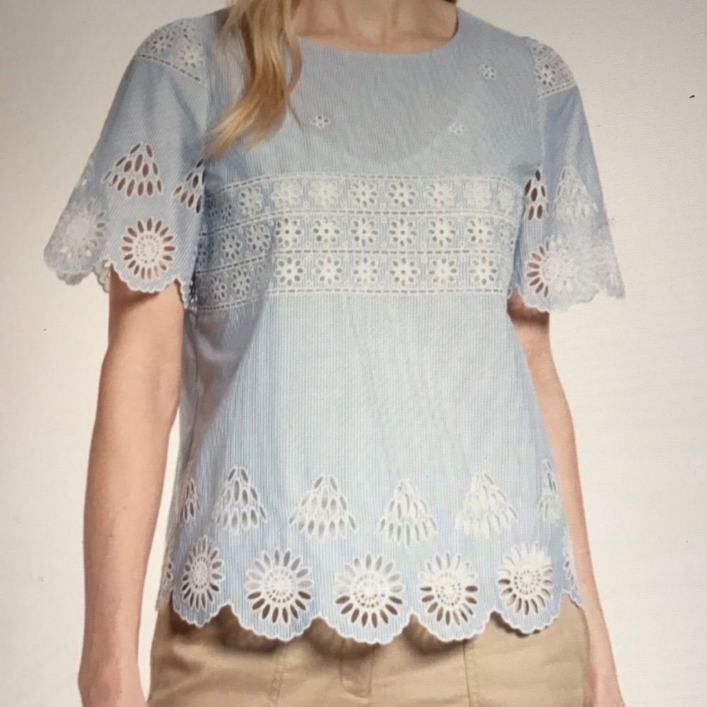 Nordstrom Signature blue and white eyelets top